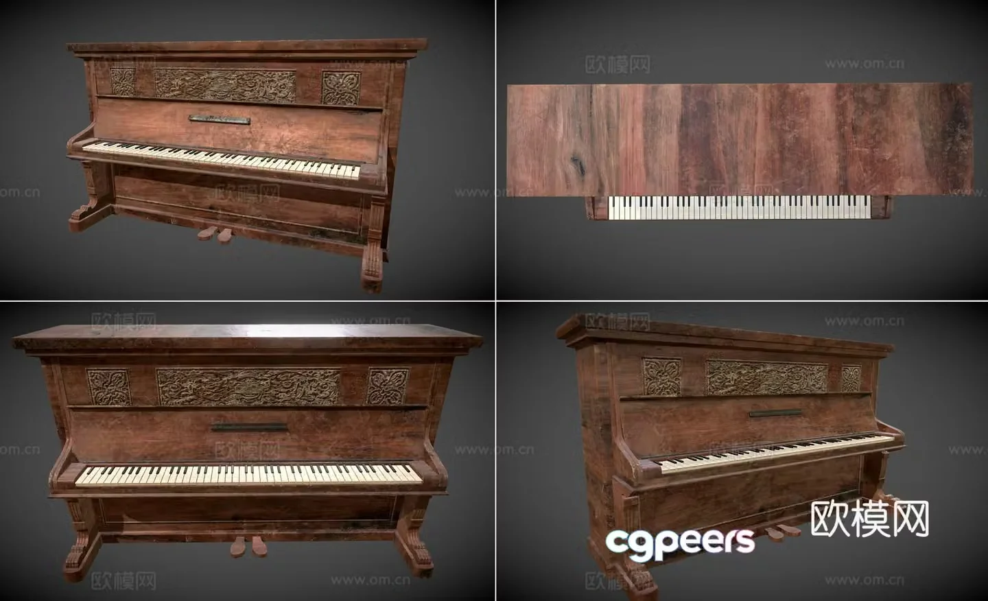 Retro classical piano European retro piano vintage piano vertical piano western upright piano 3d model