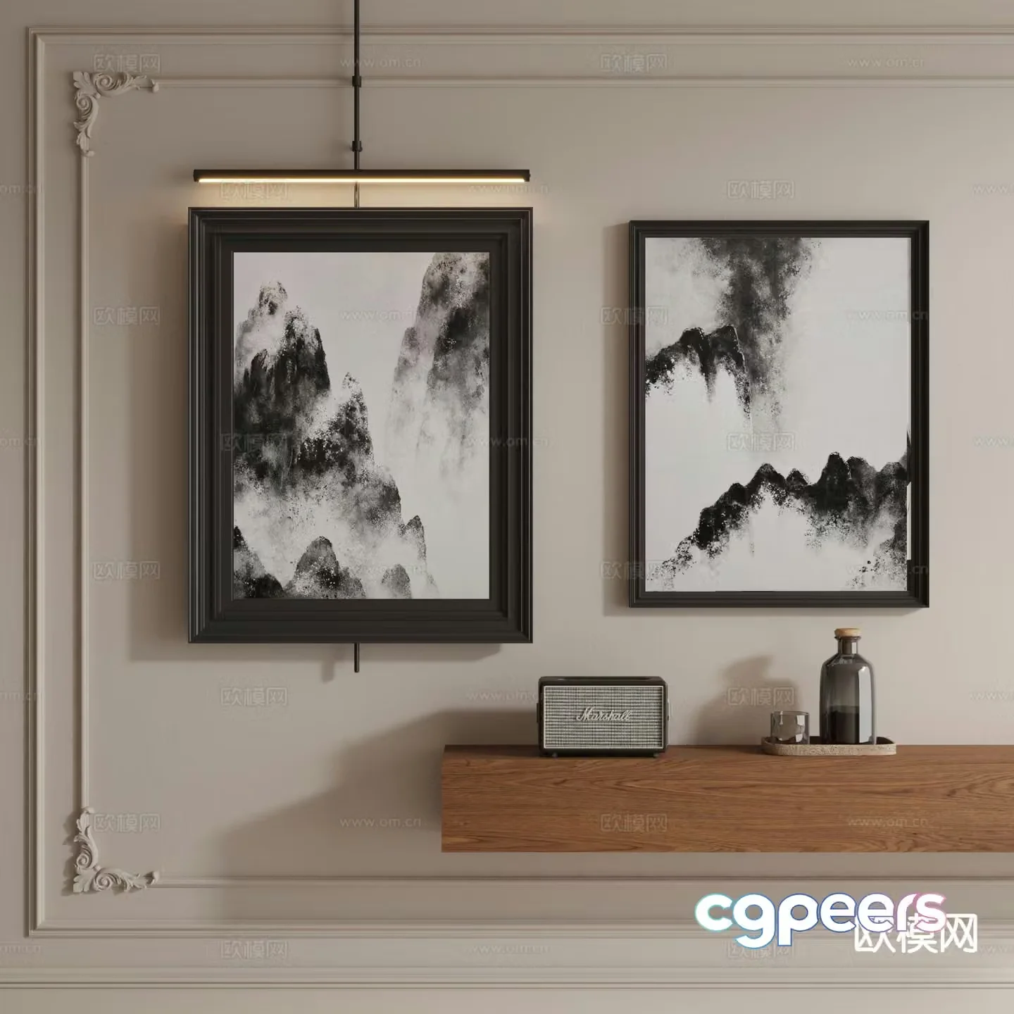 Modern ink painting texture painting metal boom painting 3D model
