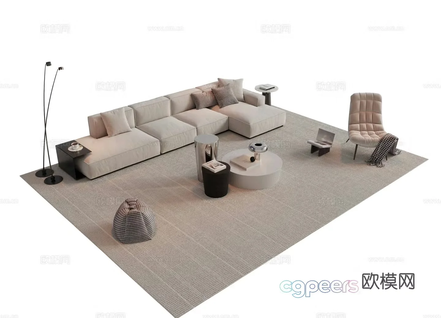 Italian sofa coffee table combination sofa 3D model