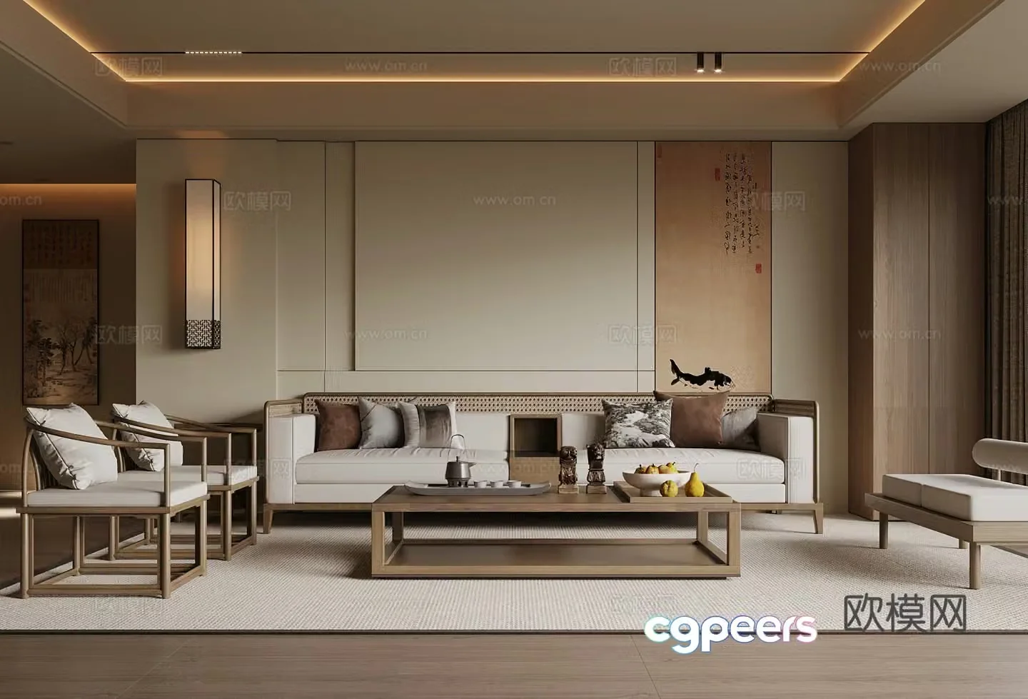 New Chinese style living room sofa coffee table combination 3D model