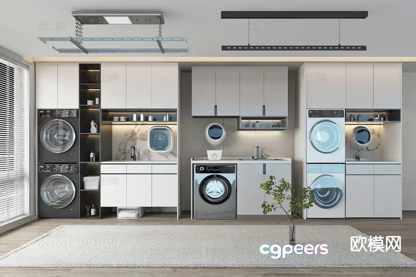 Modern balcony cabinet washing machine cabinet 3d model