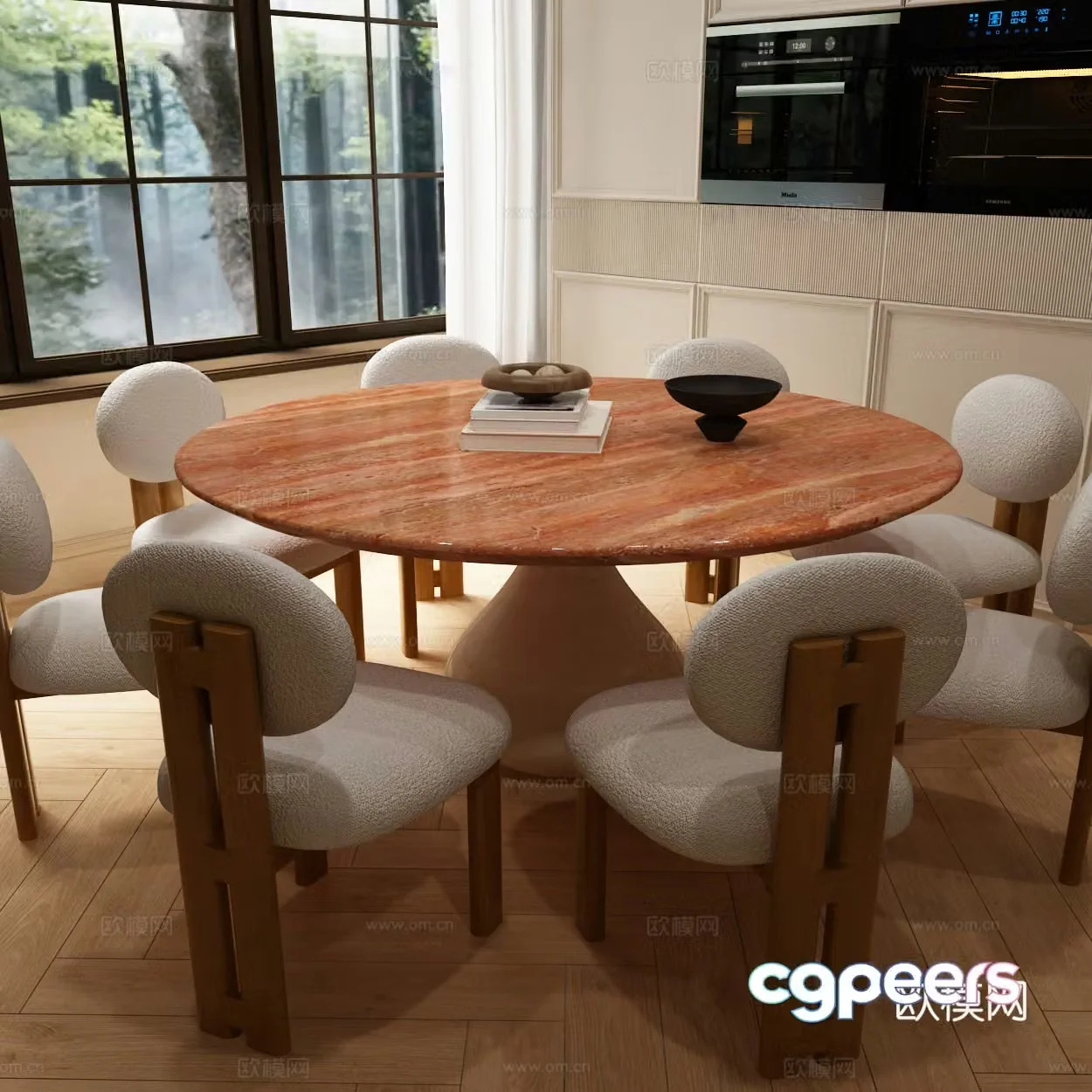 Modern Italian dining table and chair Italian dining table and chair combination Italian round table and chair combination 3D model