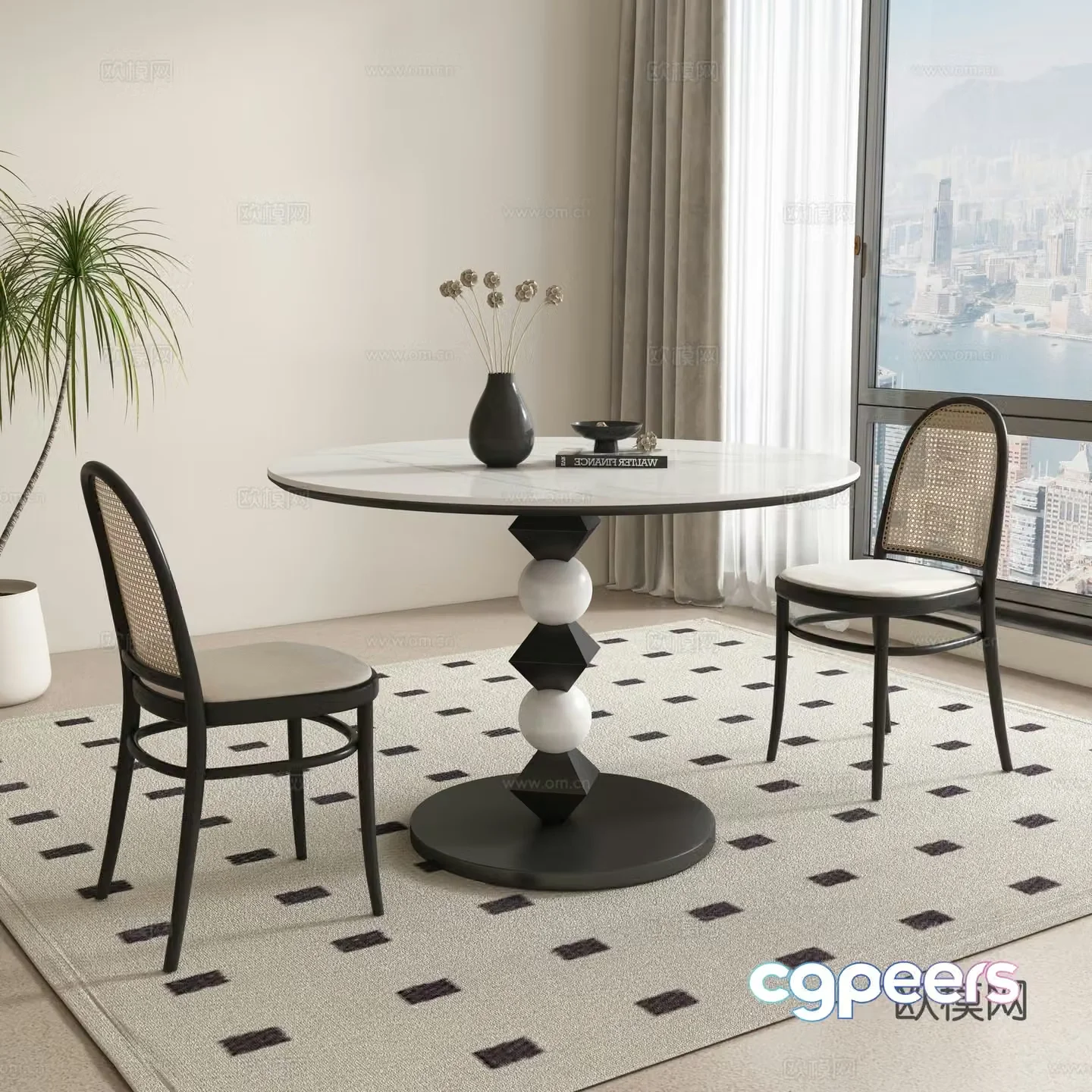 Medium style dining table and chair 3D model