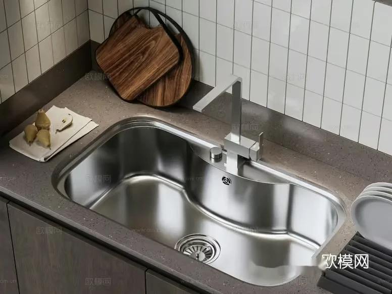A Stainless Steel Sink 3D Model – 11419 – VRAY Render