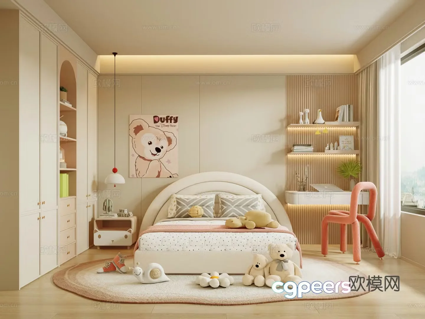 Modern Cream Home Bedroom Children’s Room 3D Model