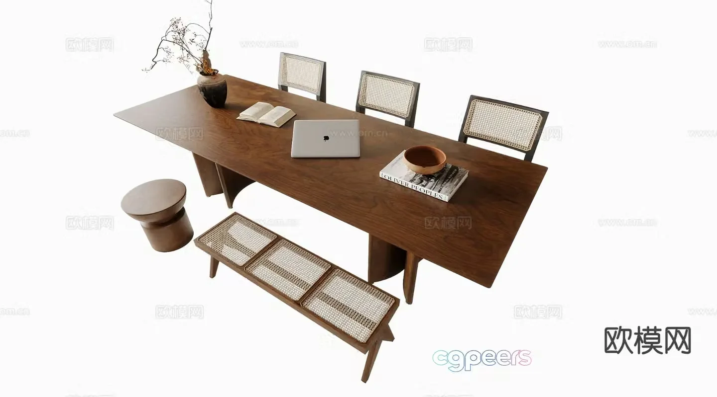 Medieval style dining table and chairs 3d model