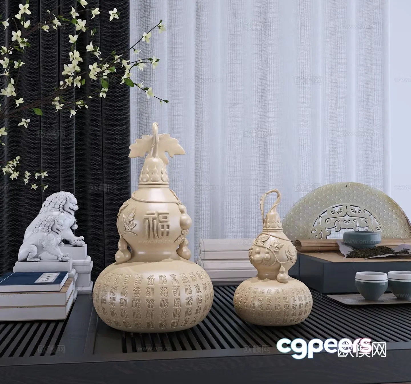 Modern new Chinese style Baifu gourd sculpture art ornament 3D model