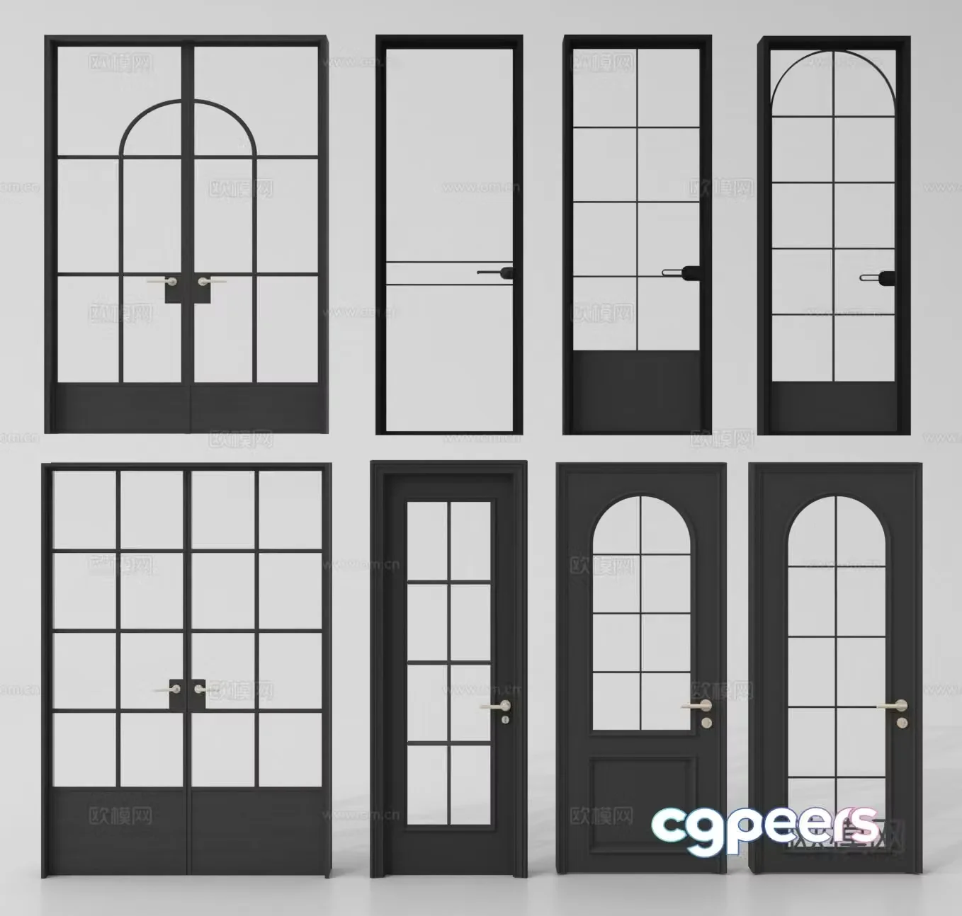 Glass single-open door glass double-open door kitchen and bathroom door balcony door 3D model
