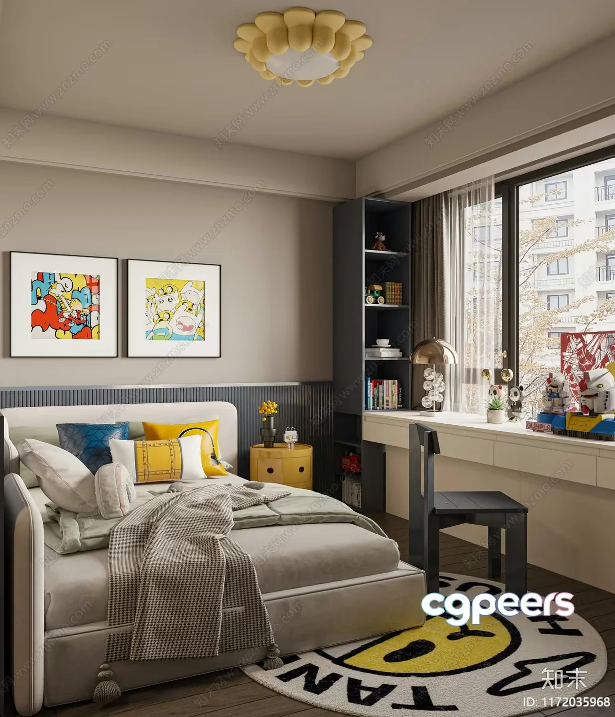Cozy Bedroom With A Large Window 3D Model – 7613 – VRAY Render