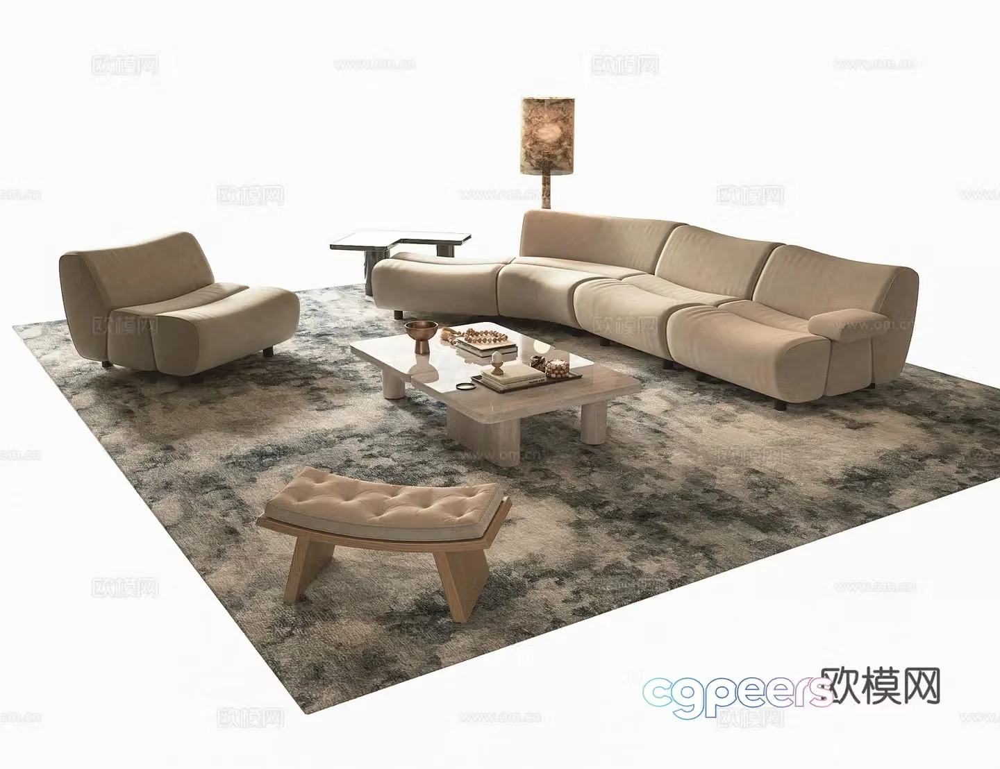 Modern sofa coffee table combination 3D model