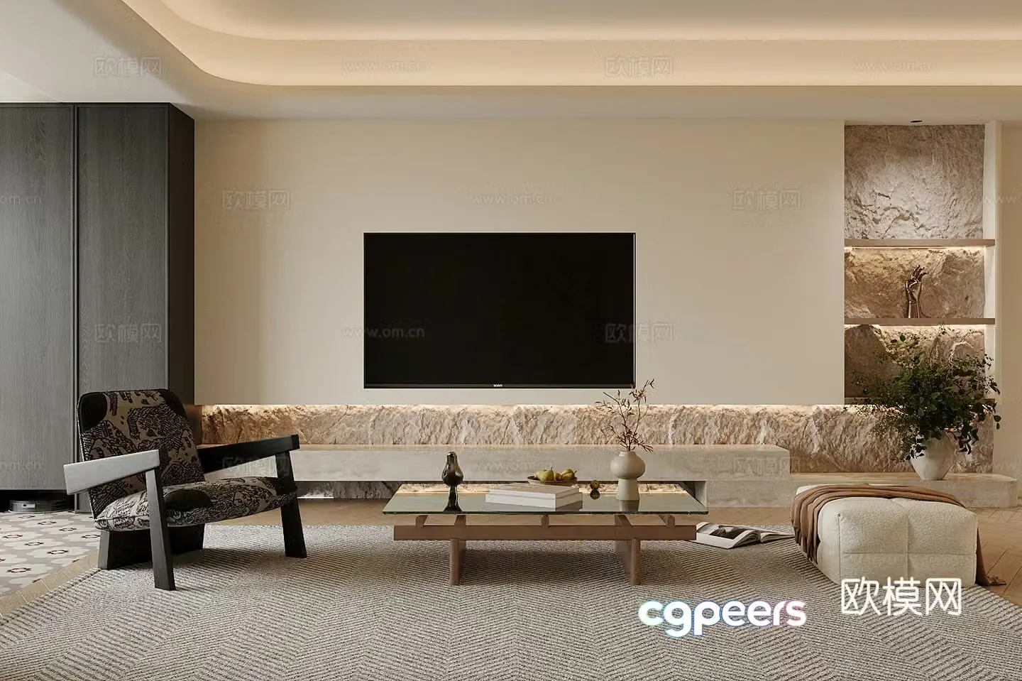 Modern home living room medieval style living room retro style leisure chair retro style living room background wall 3d model