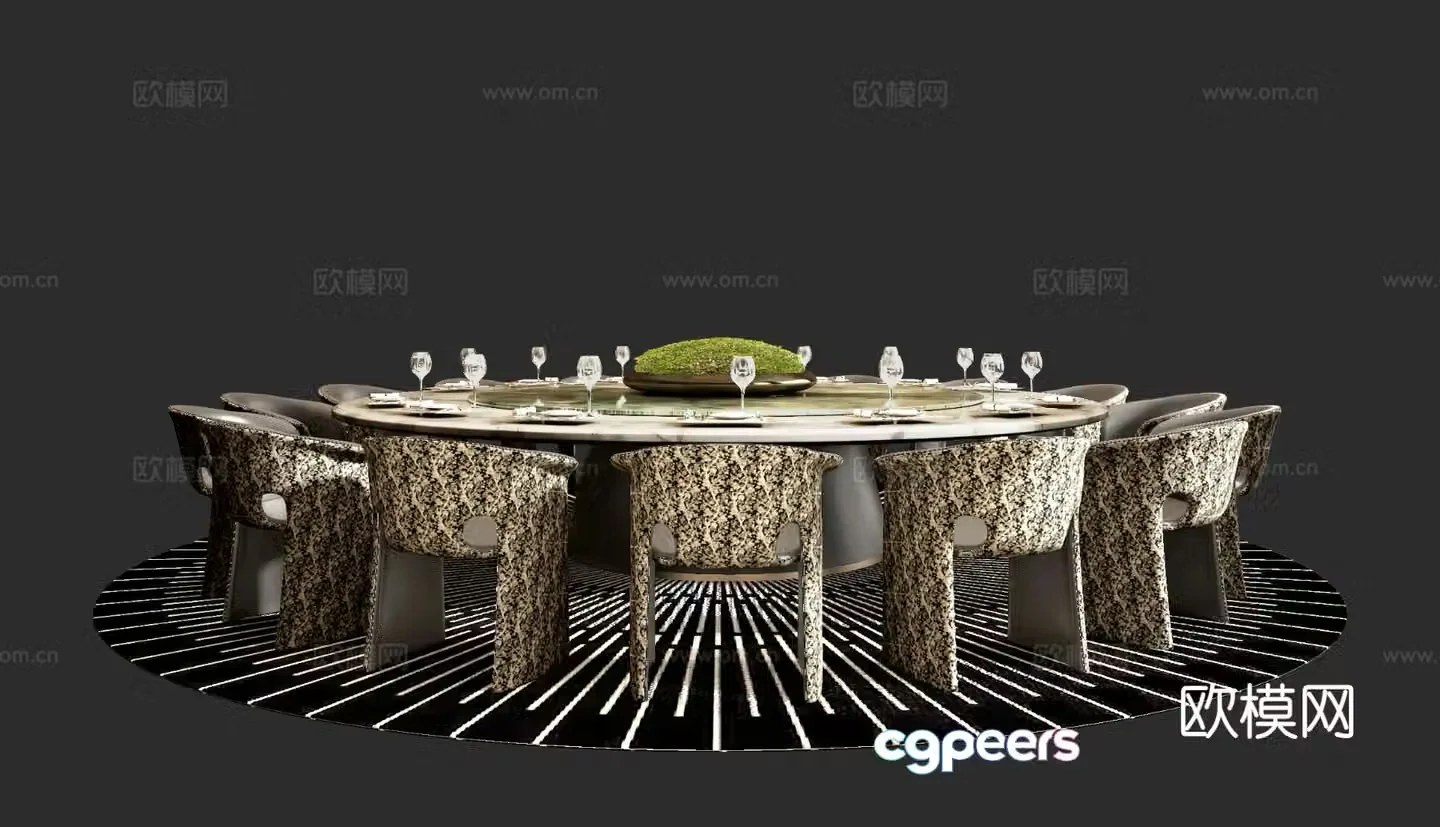 Italian dining table and chairs round table 3d model