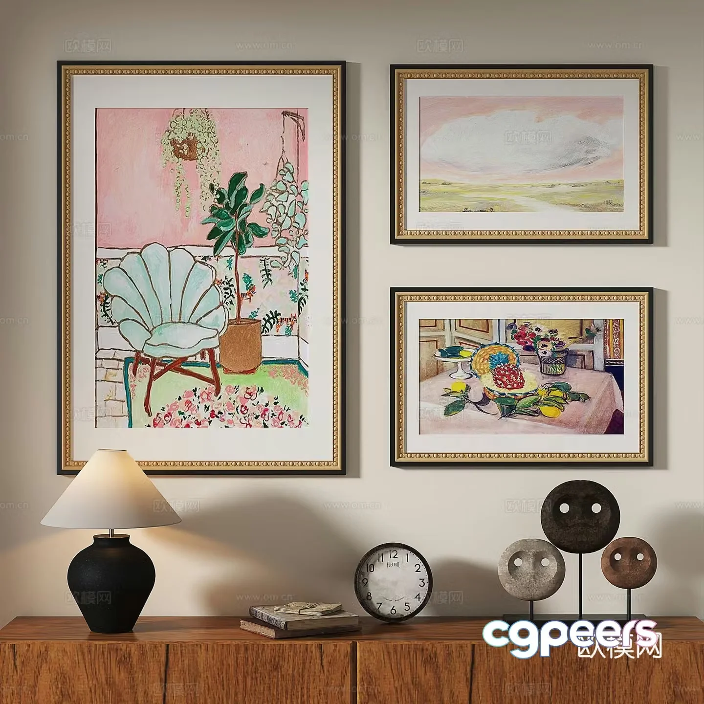 European classical French retro oil painting decorative painting 3d model