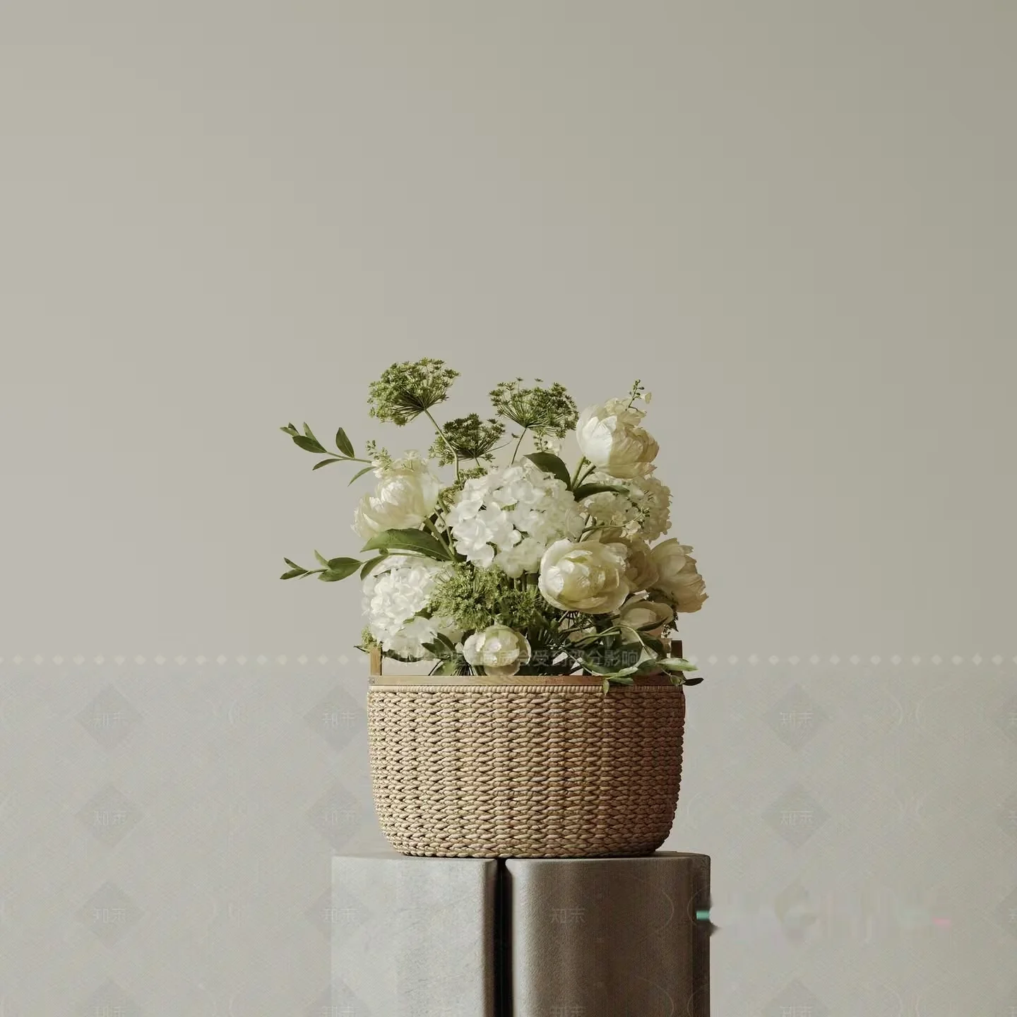 A Woven Basket With White Flowers 3D Model – 11985 – CORONA Render