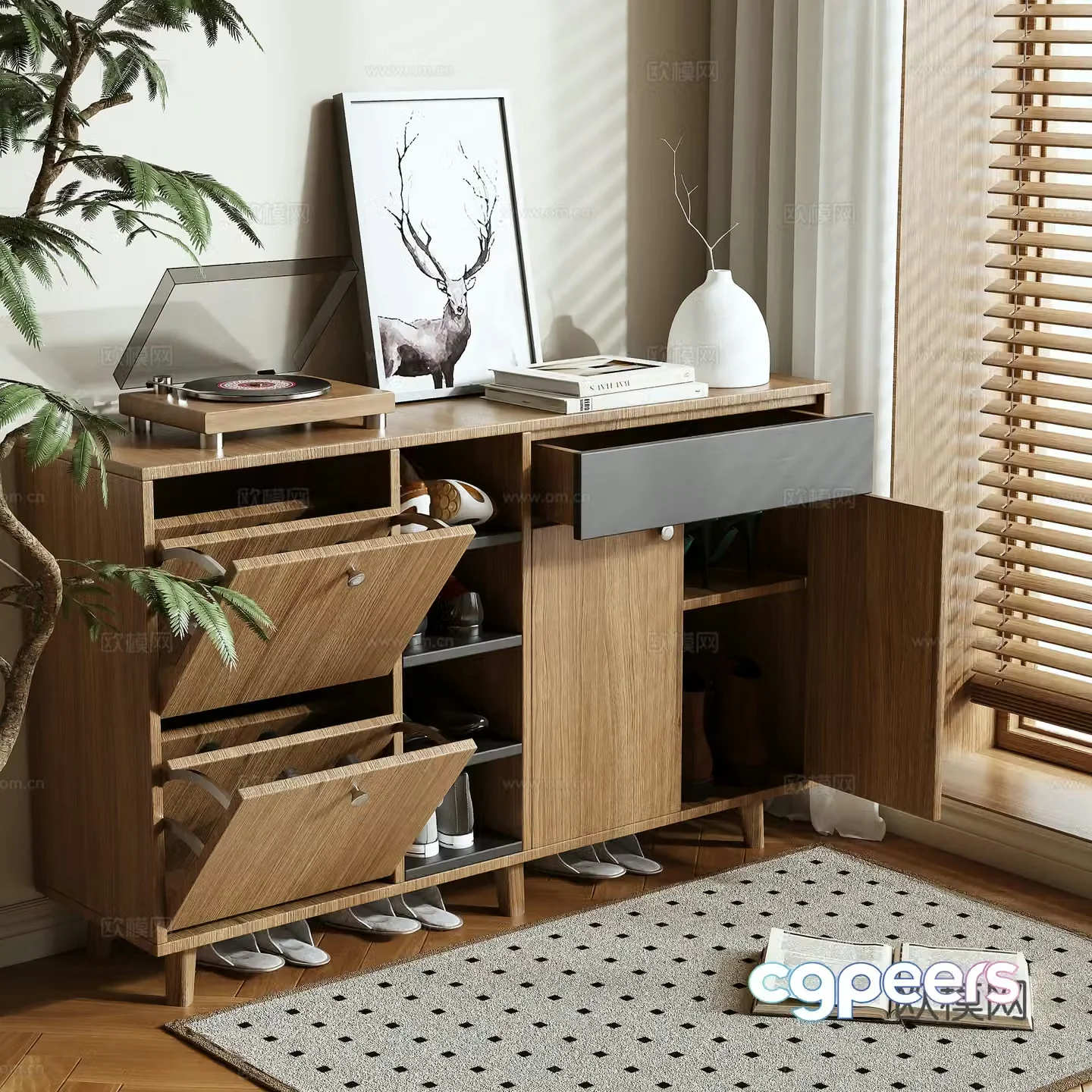 Log style shoe cabinet 3D model