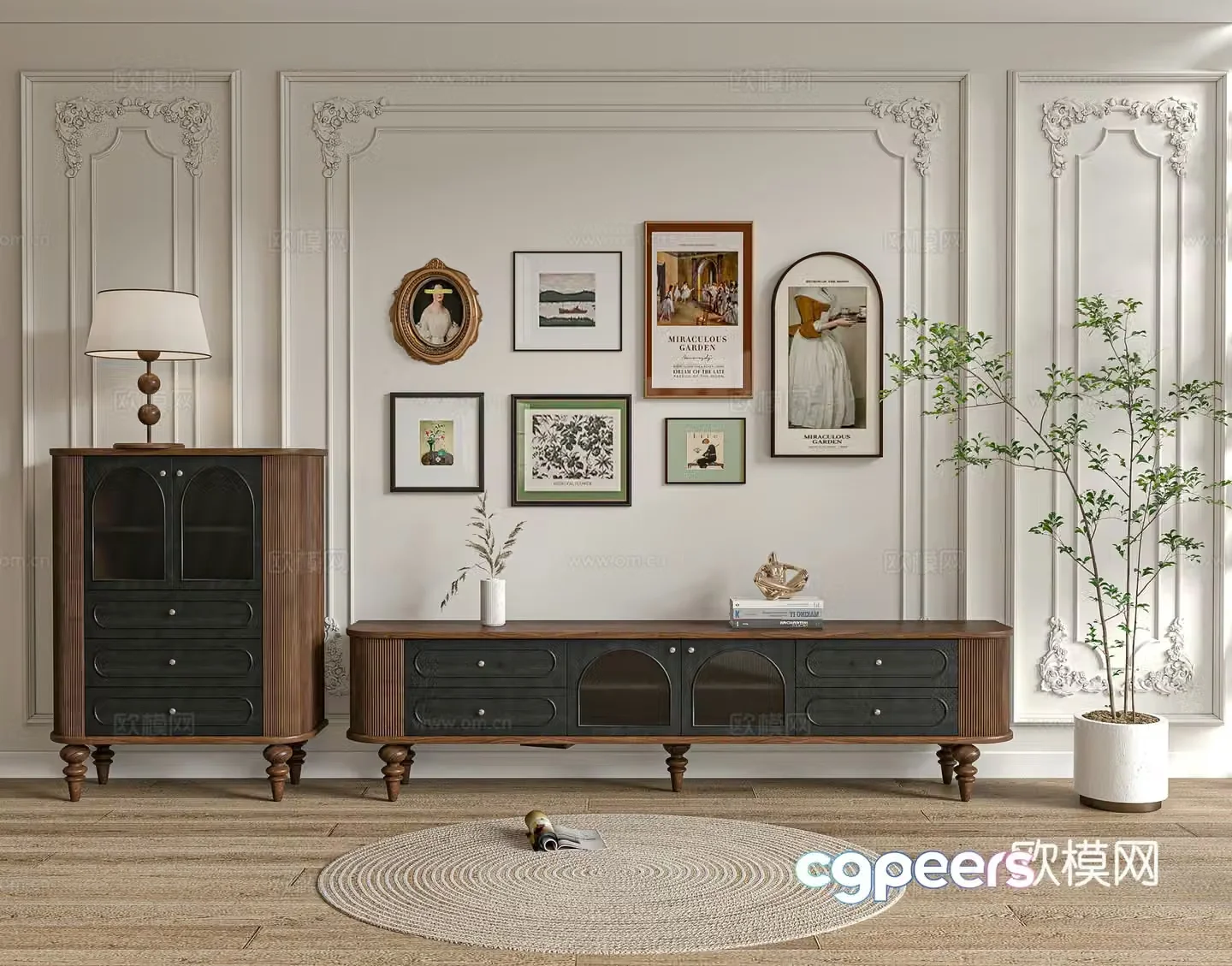 Middle-aged TV cabinet chest of drawers 3d model