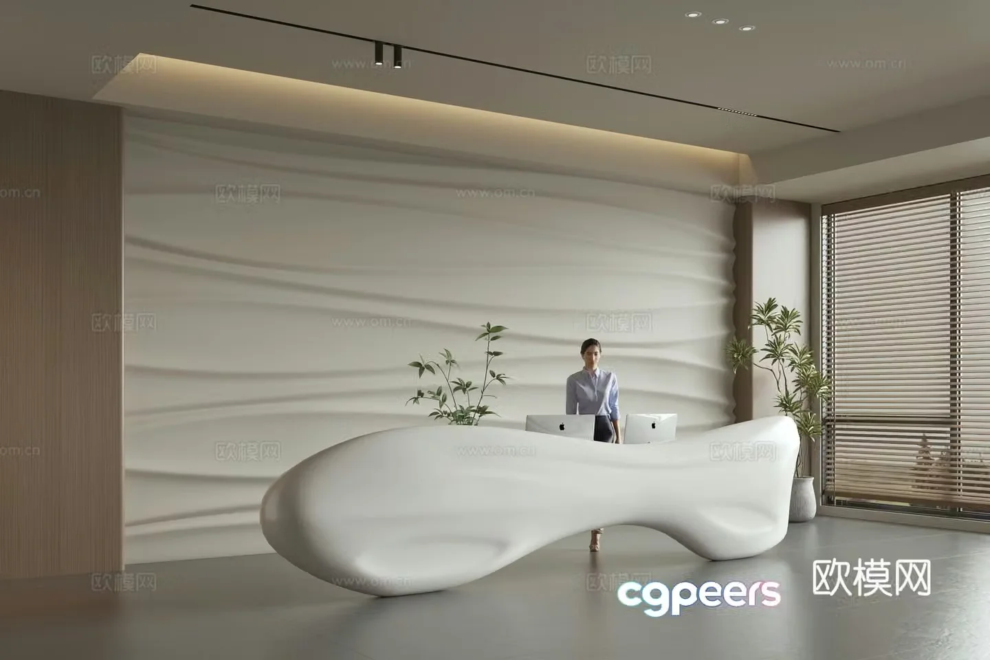 Modern company front desk reception area bar reception desk service desk company front desk background 3D model