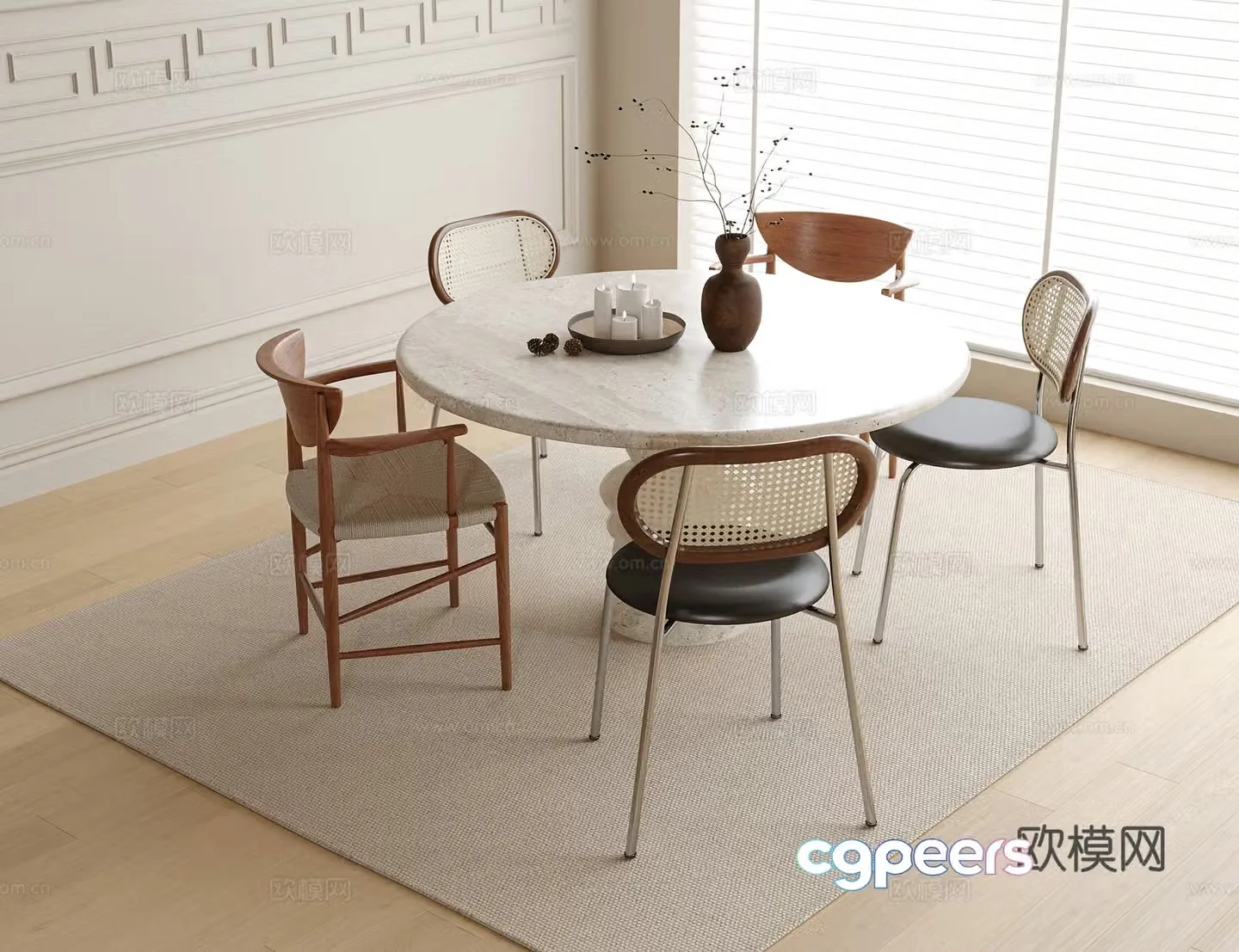 Modern dining table and chairs round dining table dining chair 3d model
