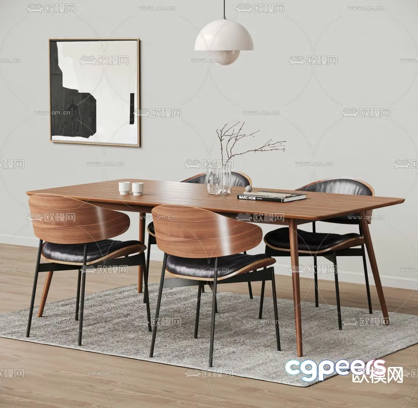 Medieval style dining table and chairs 3d model