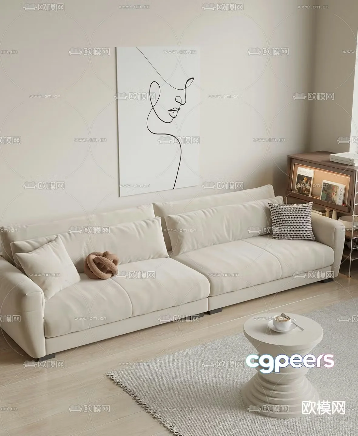 Cream style sofa double sofa 3d model