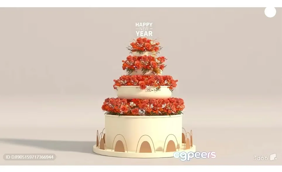 Happy New Year Cake 3D Model – 22744 – VRAY Render