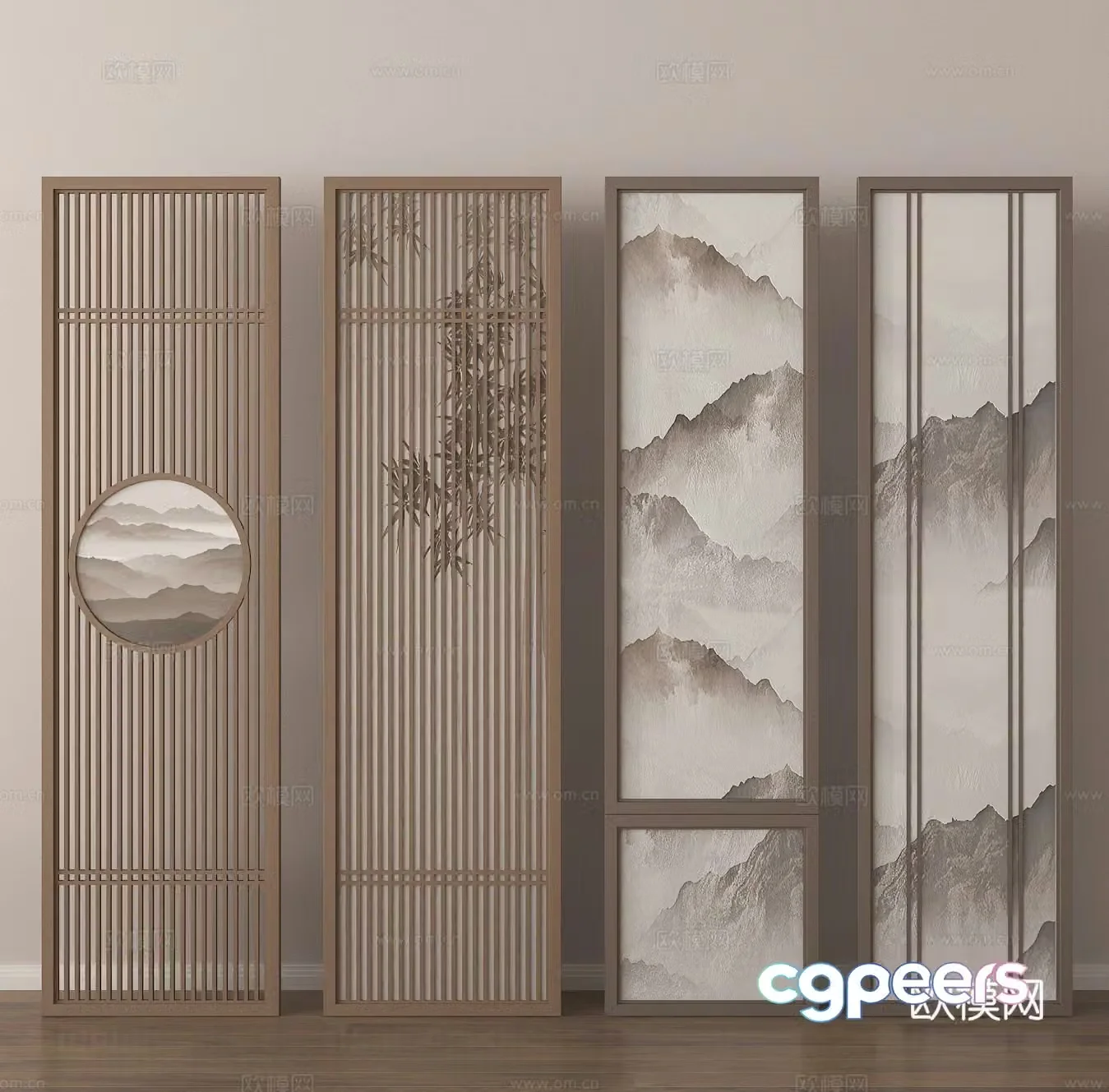 Screen partition Wooden grille 3d model