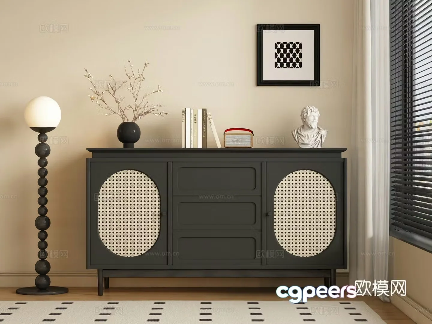 Middle-aged style porch cabinet side cabinet 3D model