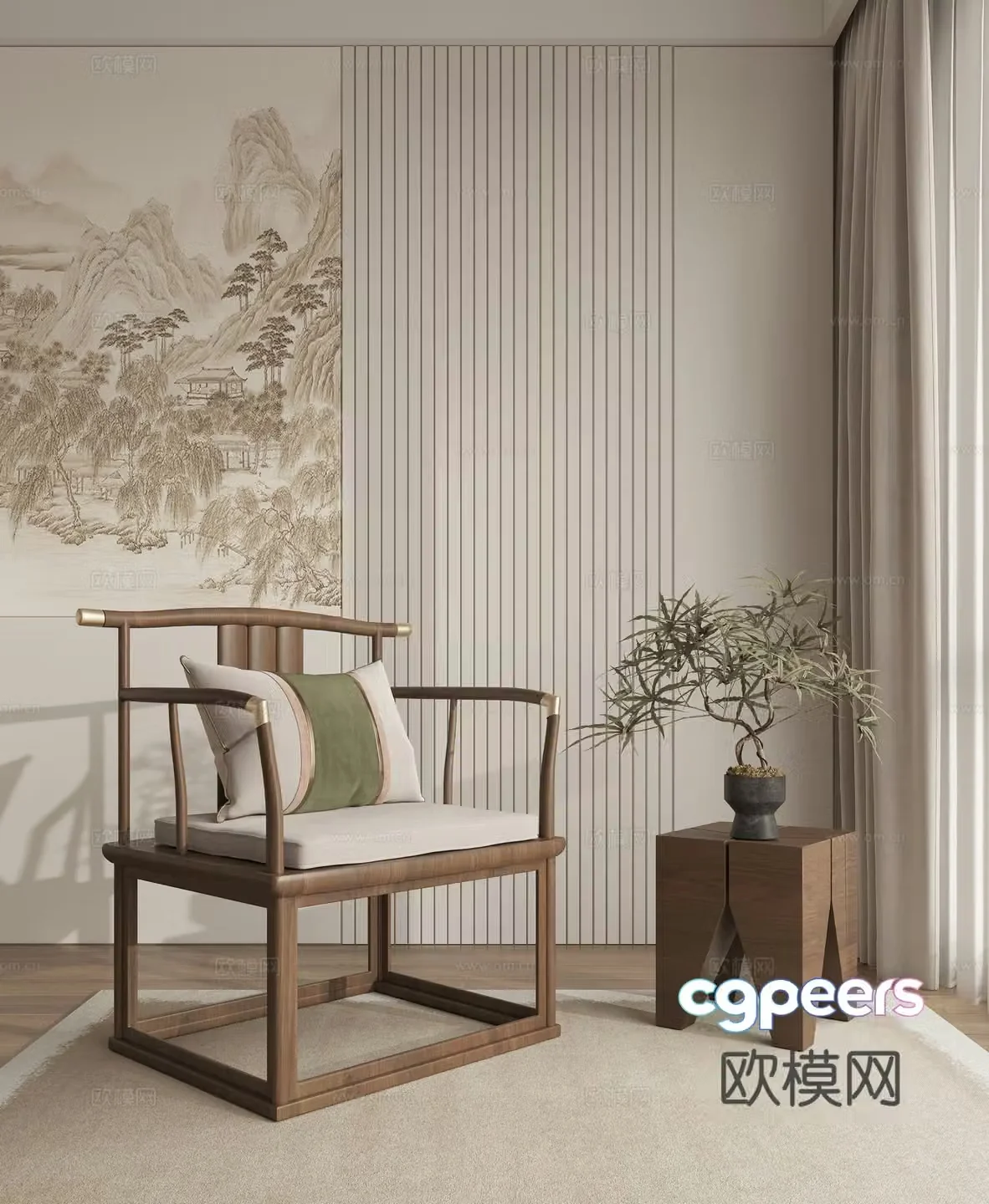 New Chinese -style casual chair Tai Shi chair 3D model