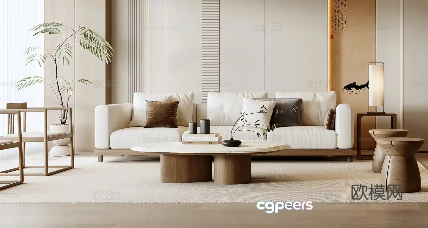 New Chinese sofa coffee table combination 3D model