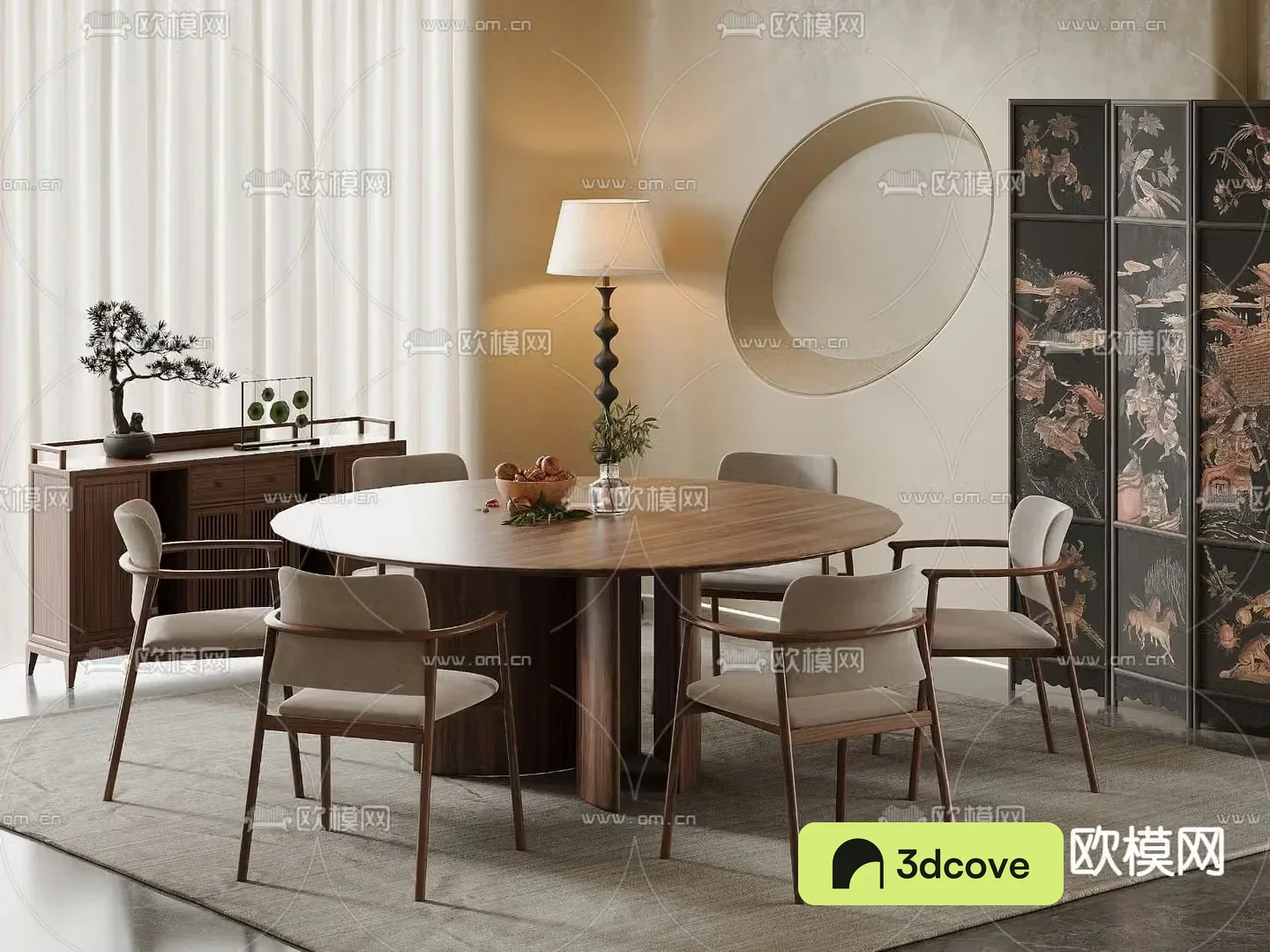 Wabi-sabi dining table and chairs round dining table