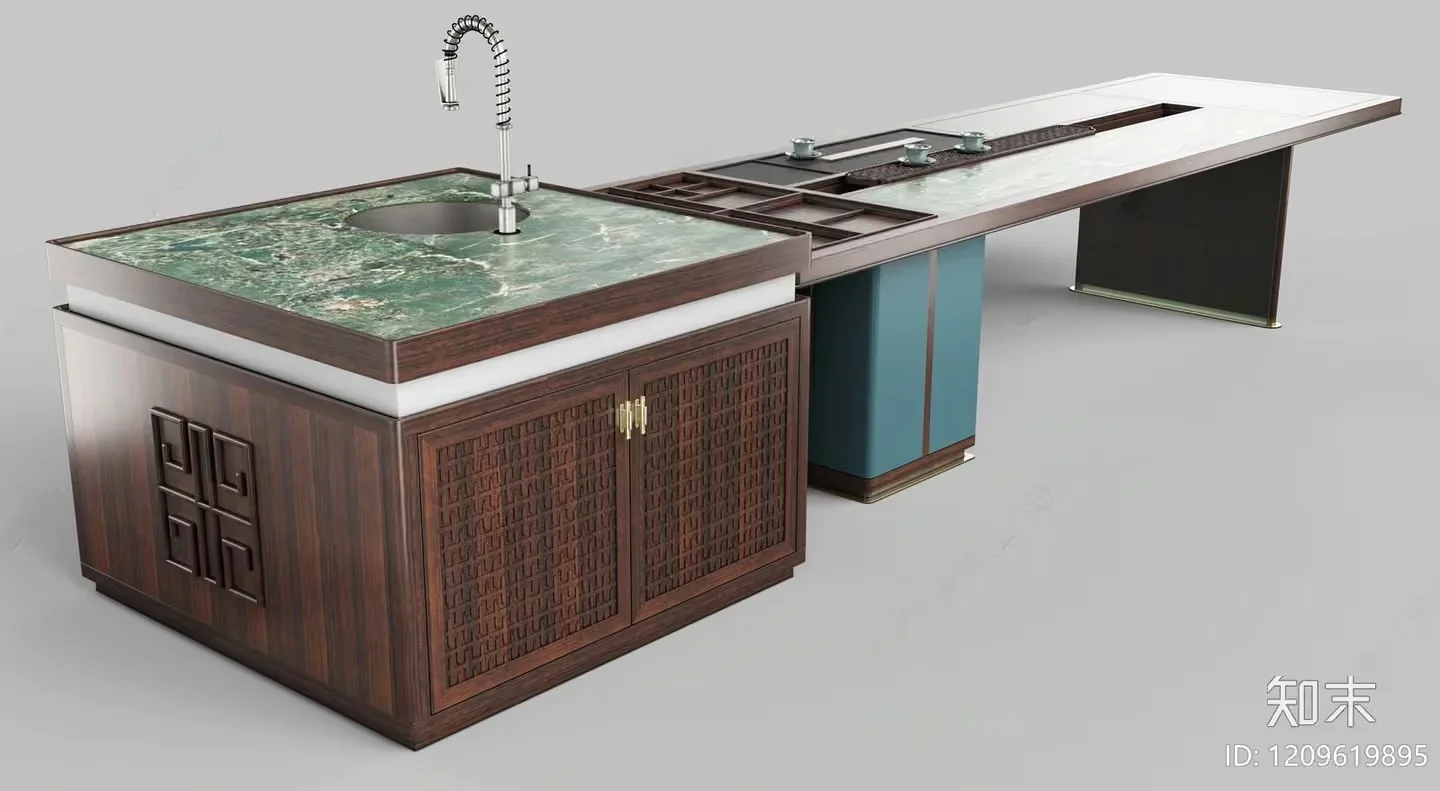 A Kitchen Island With A Sink And Stove Top Featuring A 3D Model – 6324 – VRAY Render