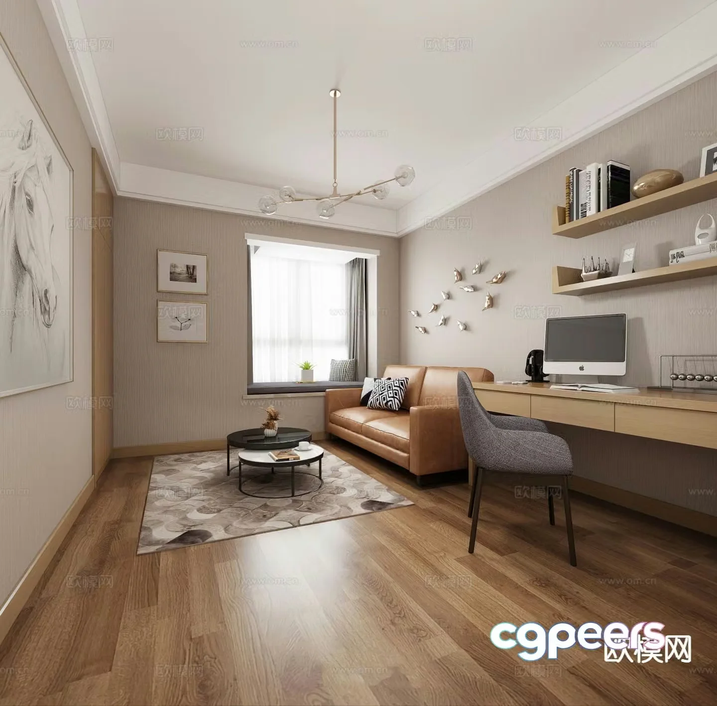 Modern study room 3d model