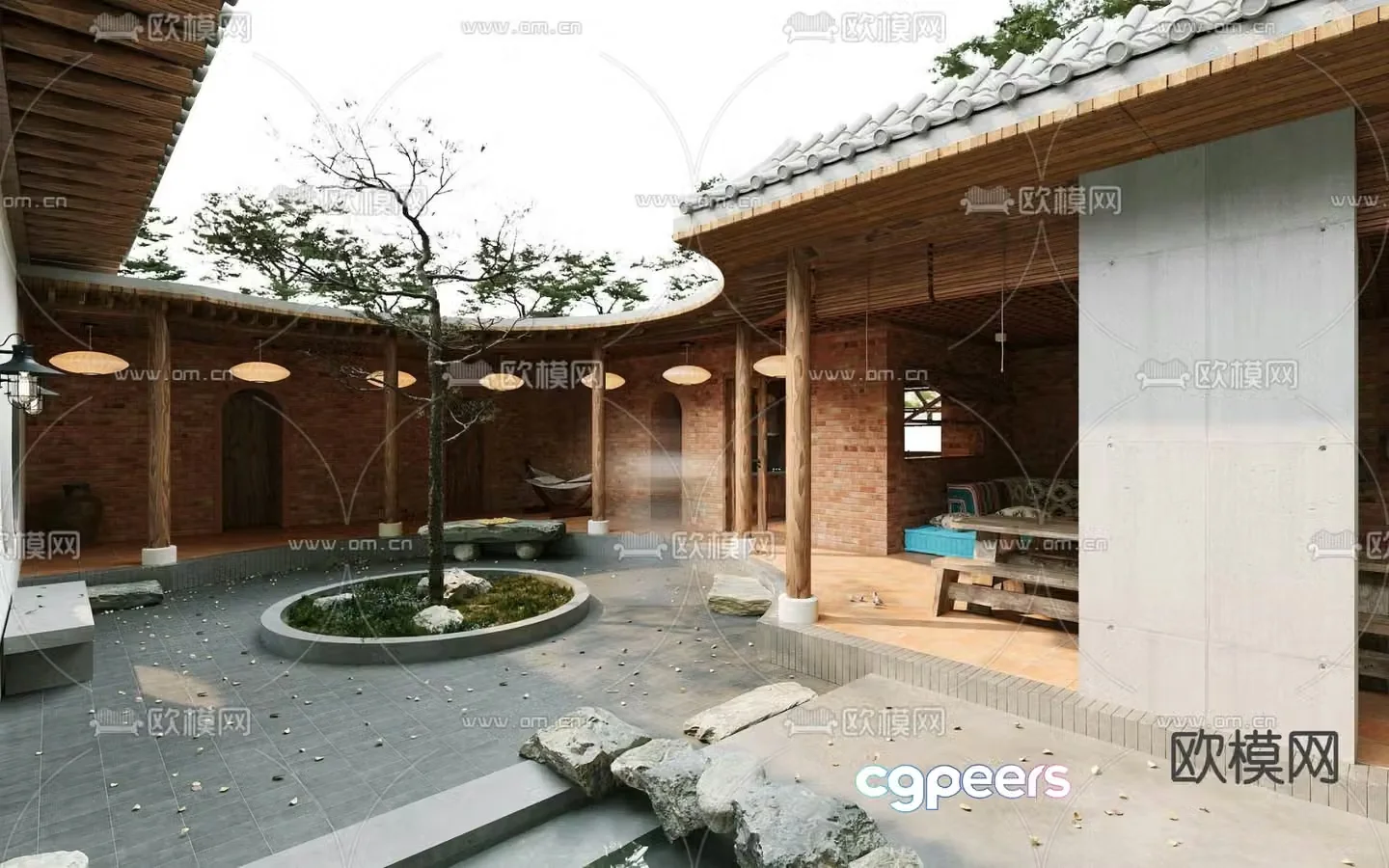 Southeast Asia Garden House Courtyard Landscape 3D Model