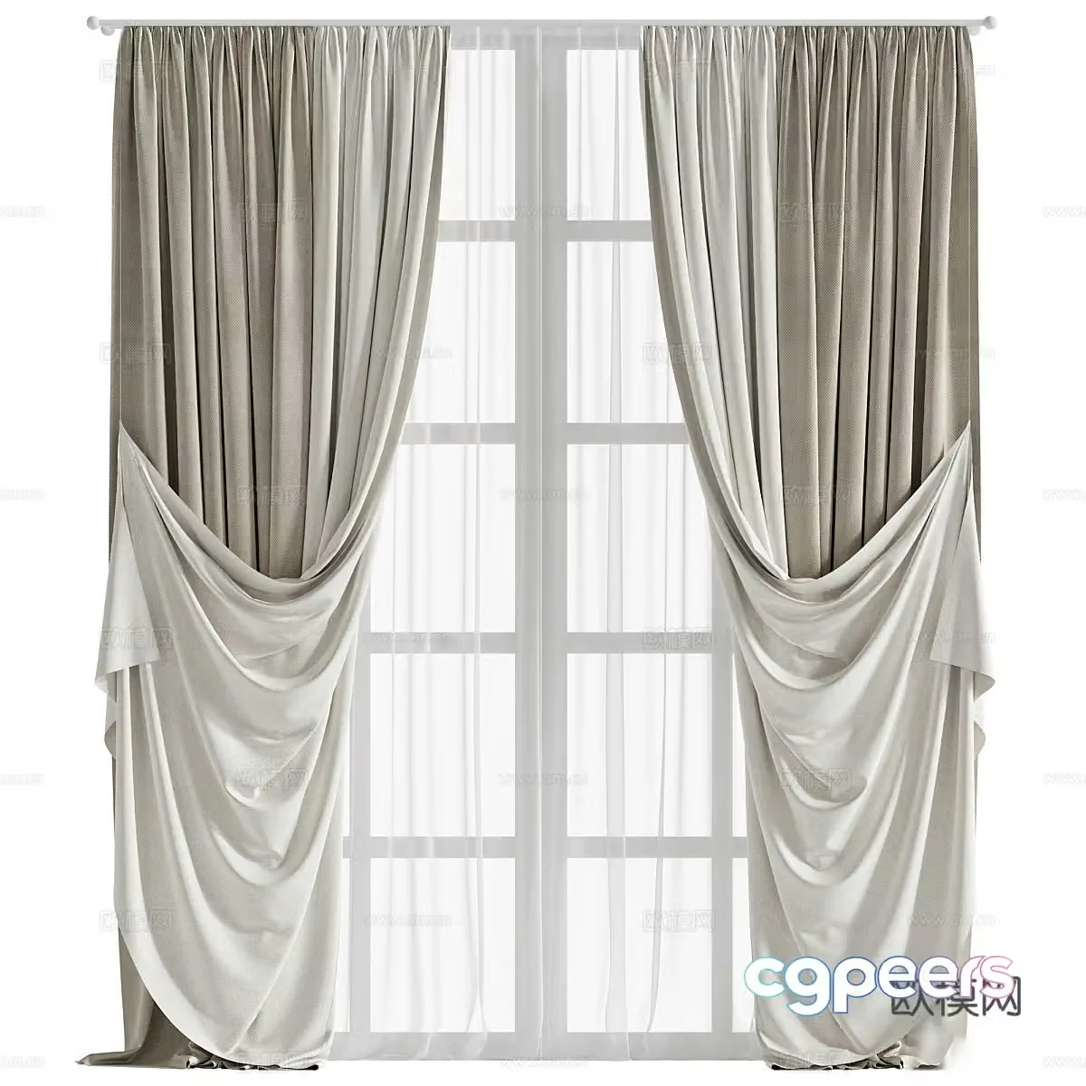 Modern light luxury fabric curtains gauze curtain 3D model