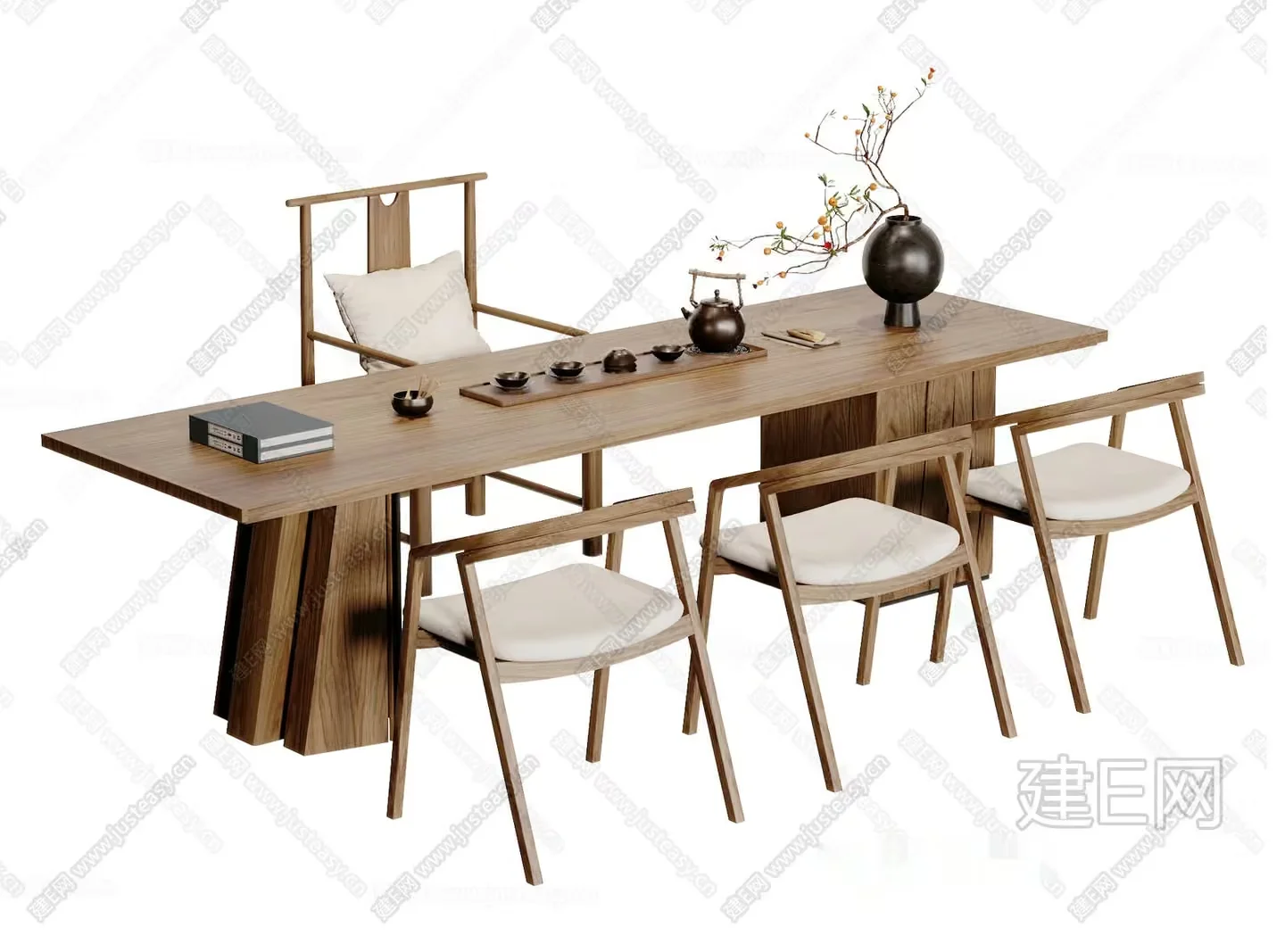 Modern Wood Dining Table 3D Model – 17985 – VRAY Render