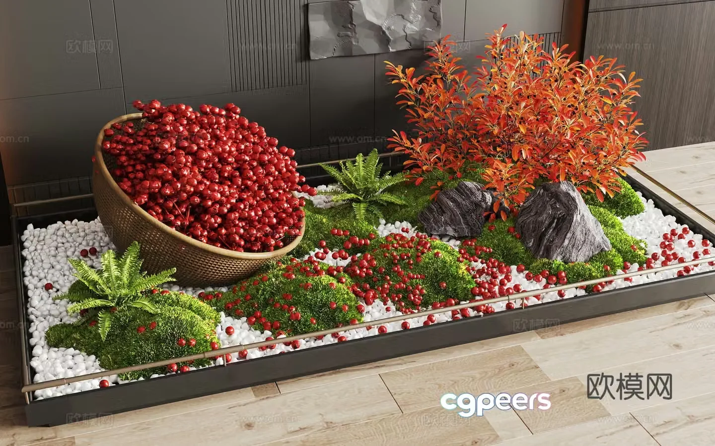 Modern interior landscape landscaping moss landscape landscape sketch rattan weaving device plant device 3D model