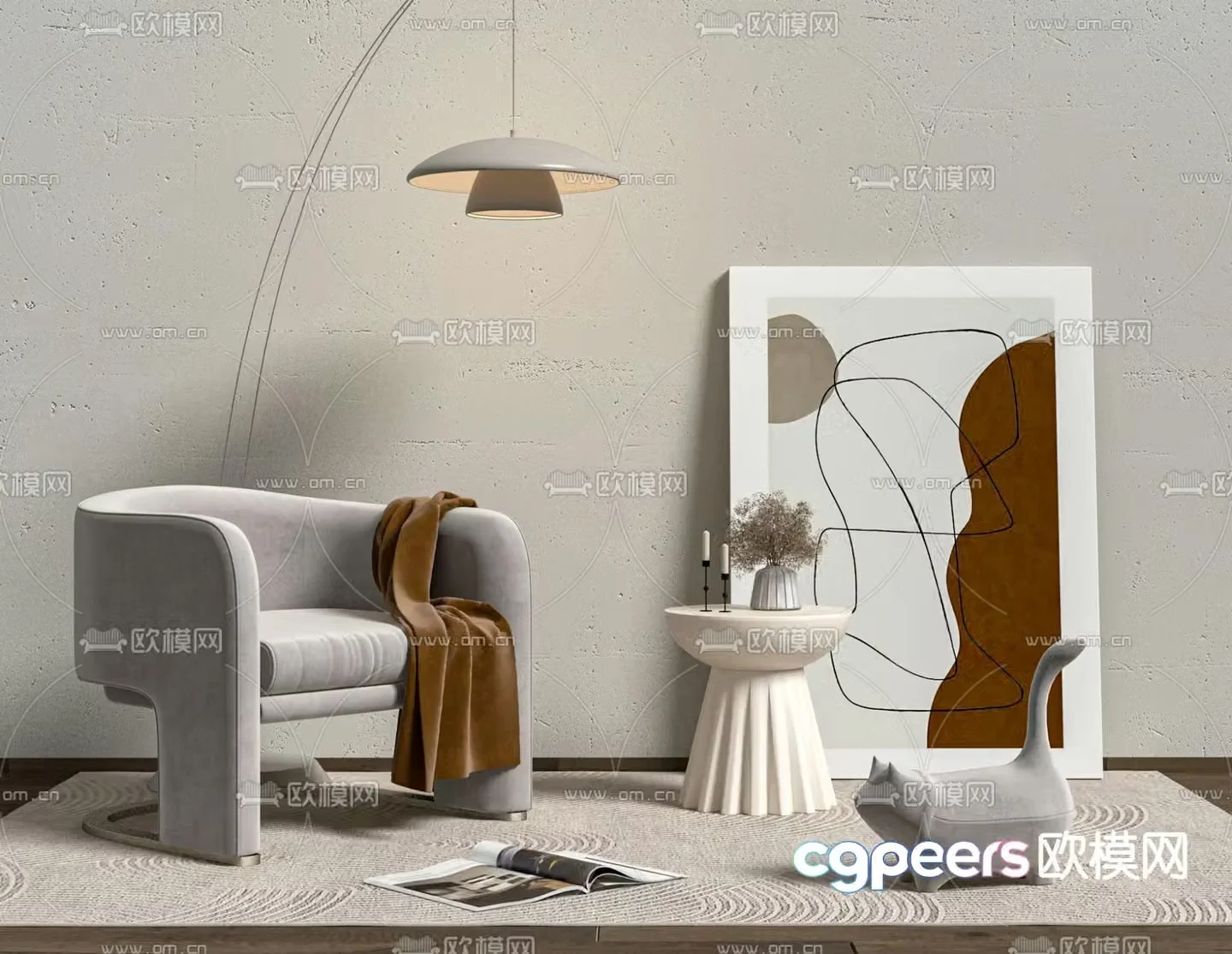 Cream style single sofa leisure sofa 3d model