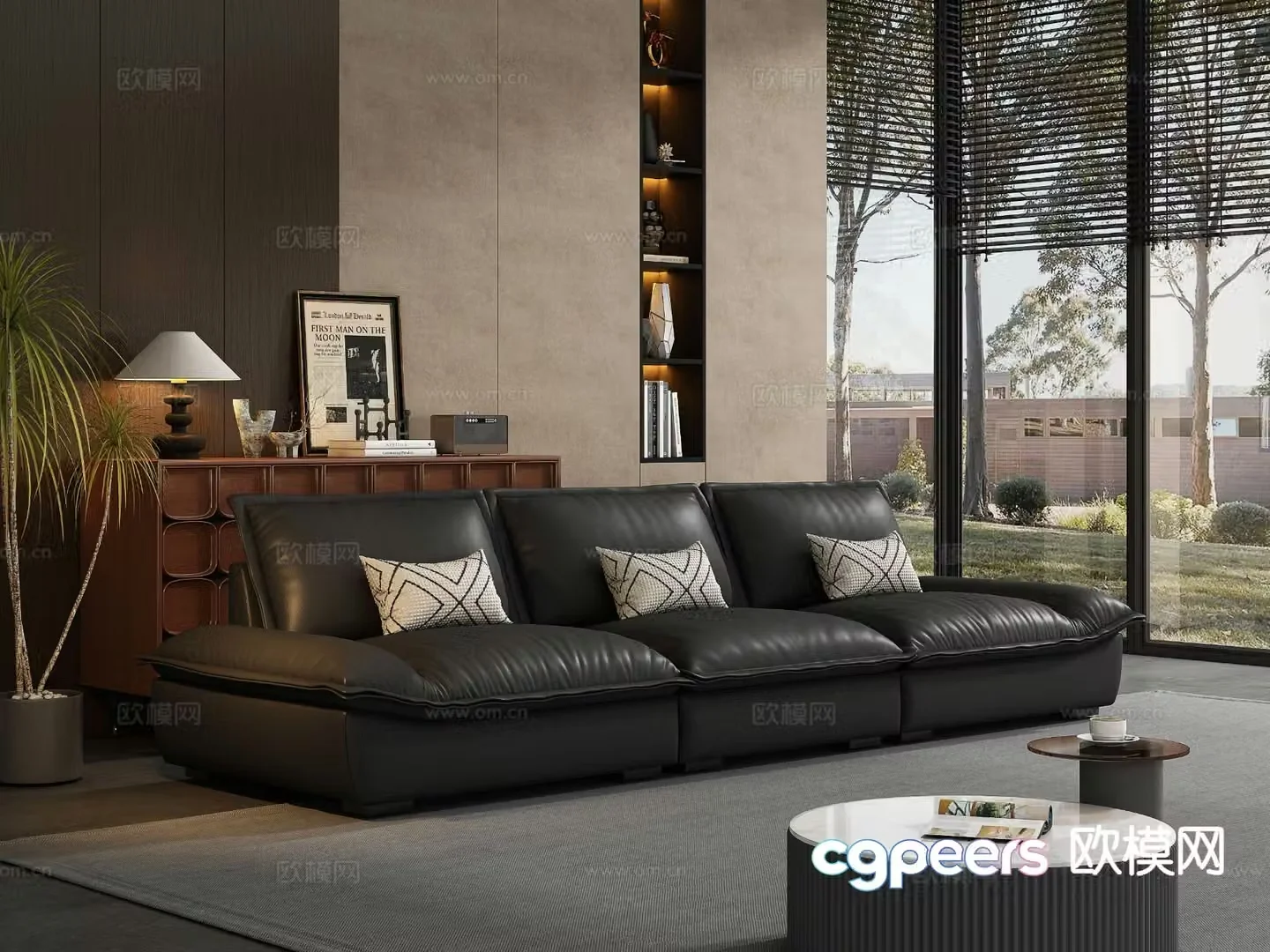 Modern upholstered sofa three-person sofa 3D model