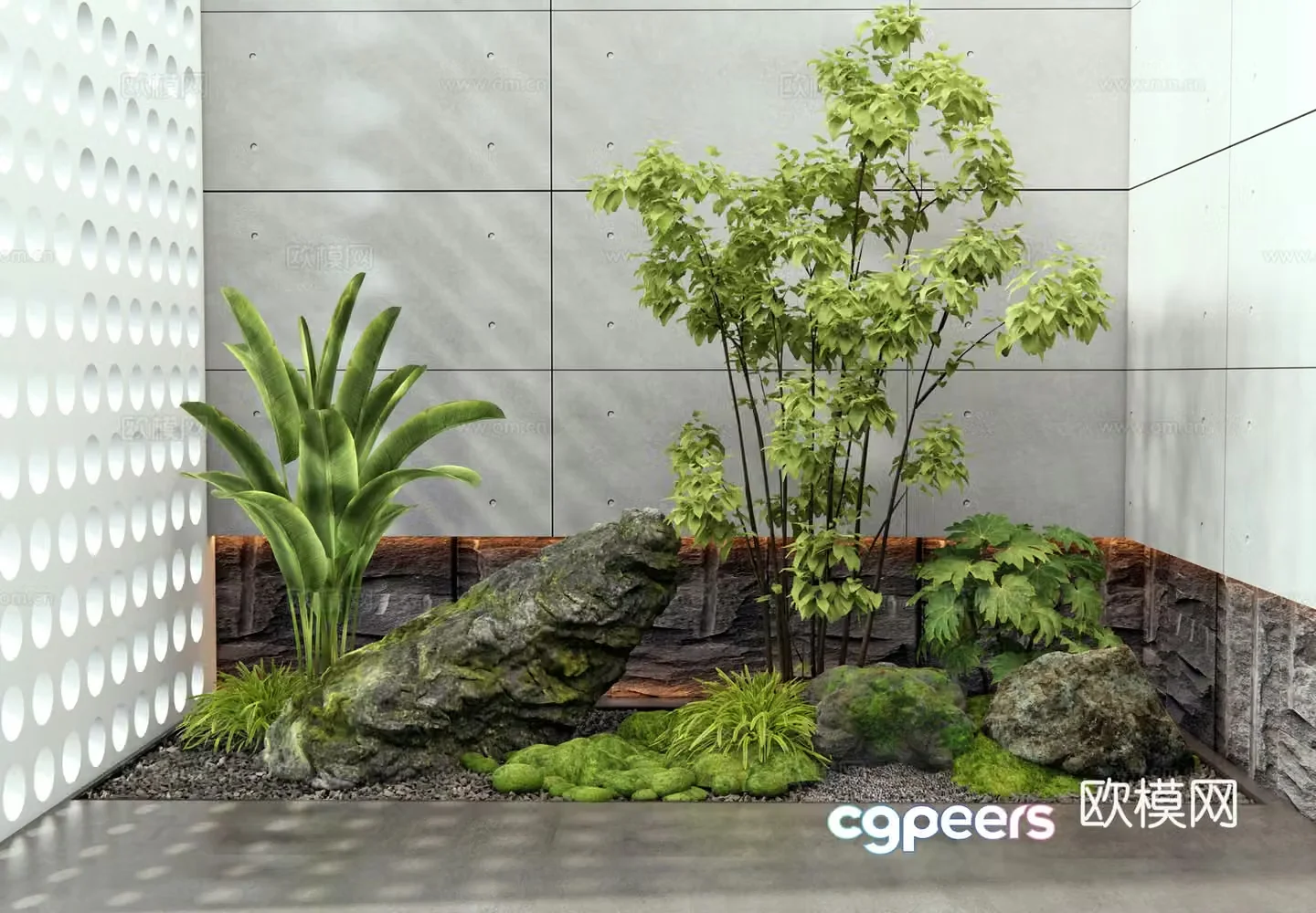 Modern interior landscape stone placement landscape stone moss shrub plant combination plant landscaping 3D model