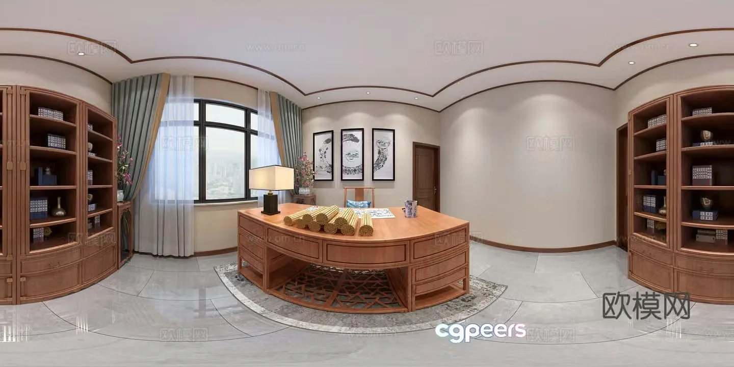 New Chinese style study room CR panoramic 3D model