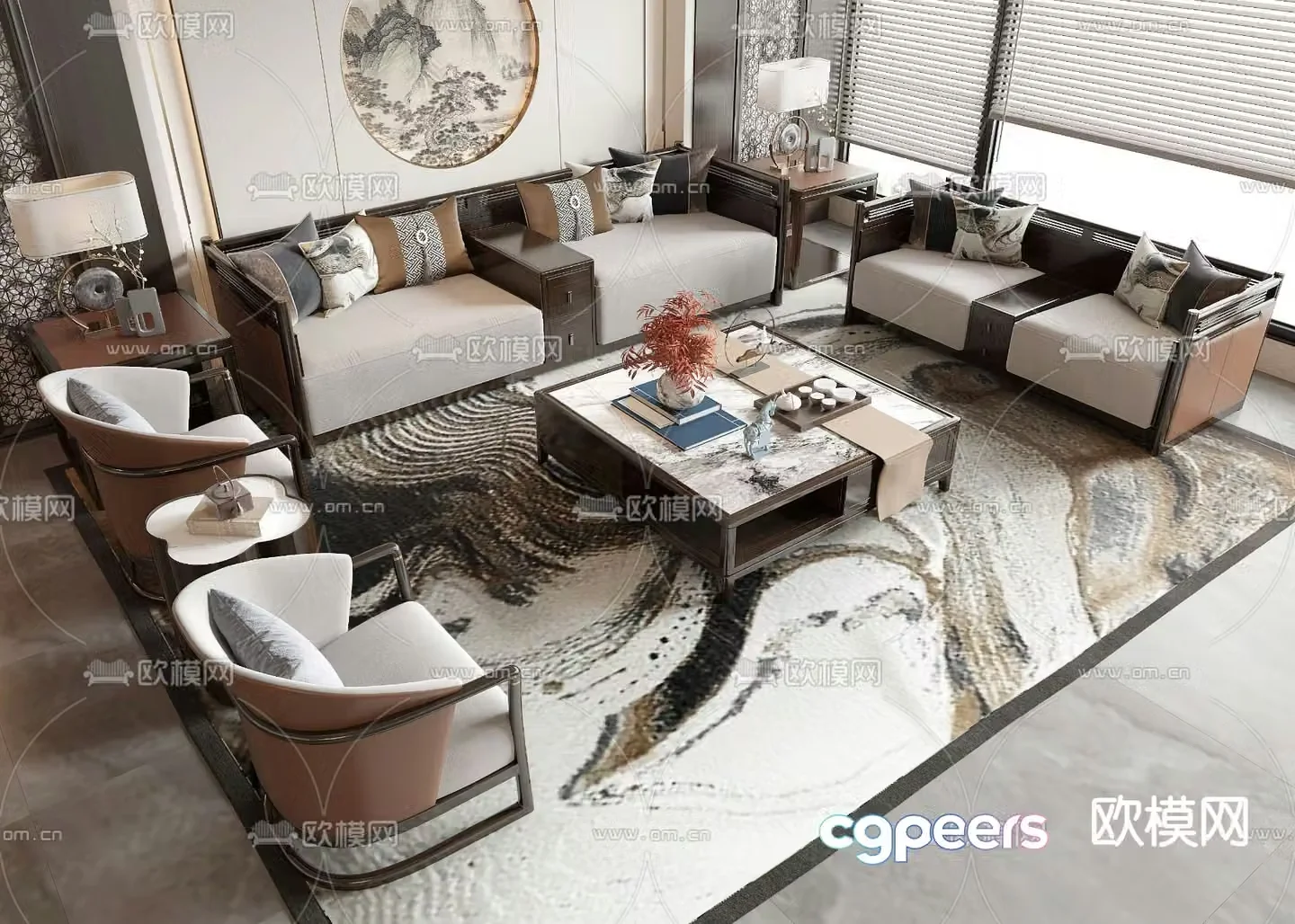 New Chinese style modular sofa 3d model