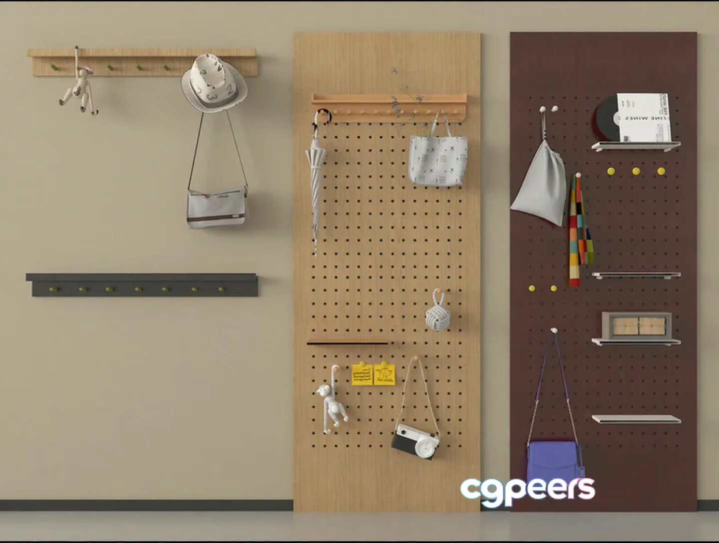 A Pegboard With Various Accessories 3D Model – 6731 – VRAY Render