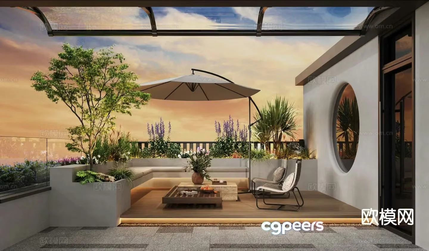 Cream style roof garden 3d model