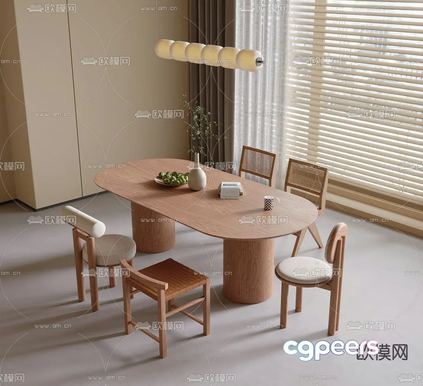 Nordic dining table and chairs oval dining table 3d model
