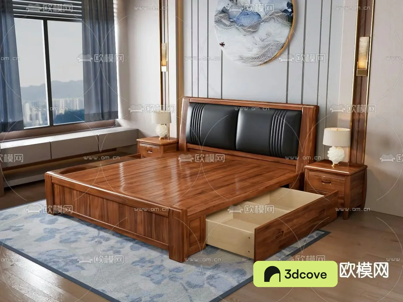Solid wood double bed