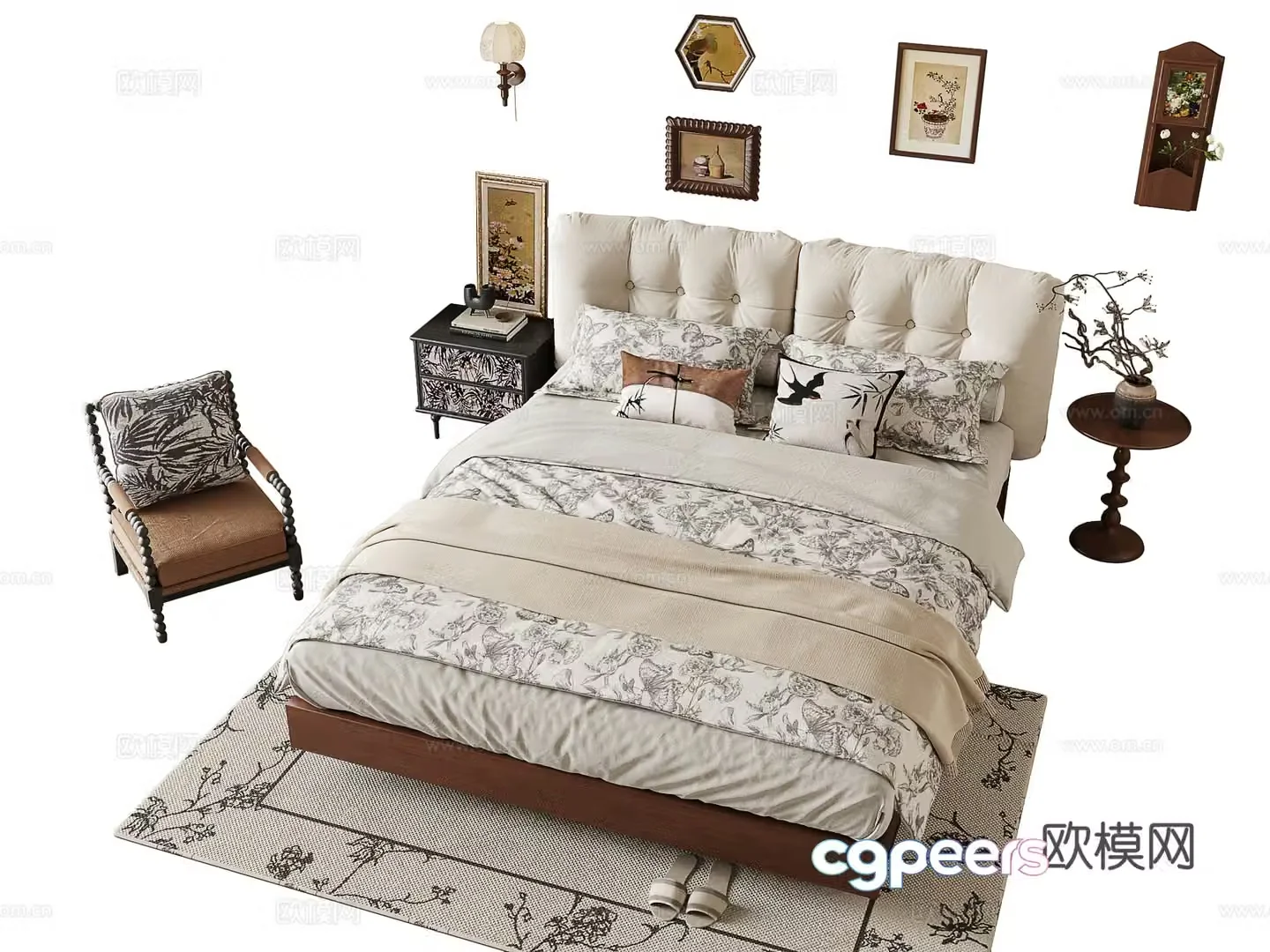 Medieval style double bed 3d model