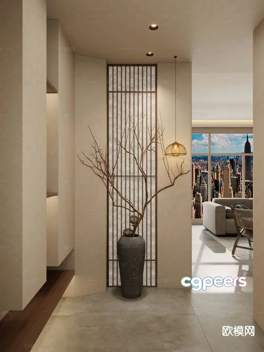 Wabi-sabi style entrance hall hallway 3D model