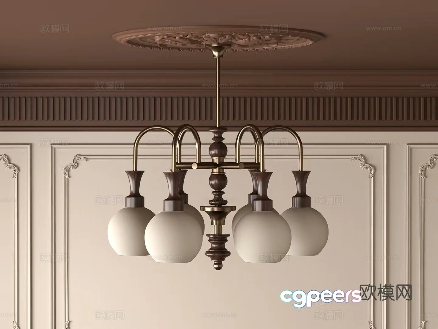 Middle -aged wind chandelier 3D model