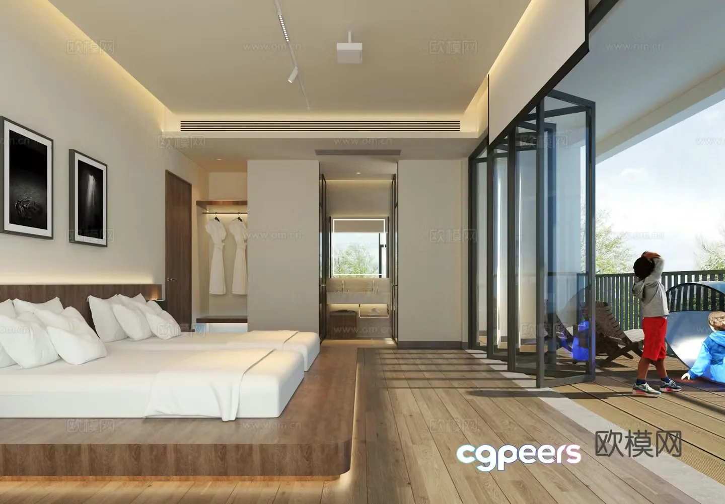Modern B&B Hotel Room 3D Model