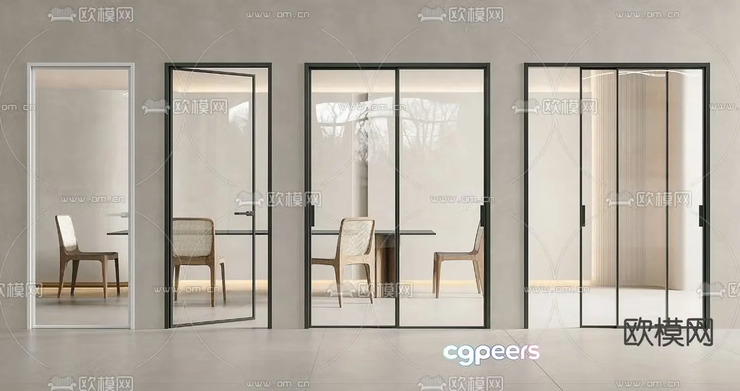 Glass door sliding door sliding door kitchen and bathroom door 3D model